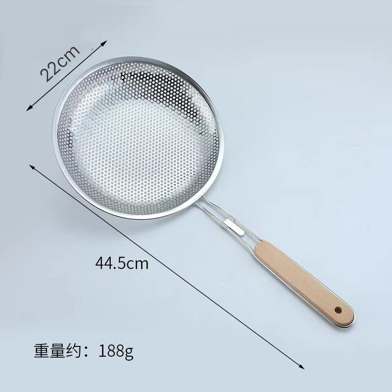 Fine Mesh Stainless Steel Strainer Skimmer - Wood Handle Pasta Oil Strainer for Cooking, Commercial Grade Kitchen Filter Spoon.