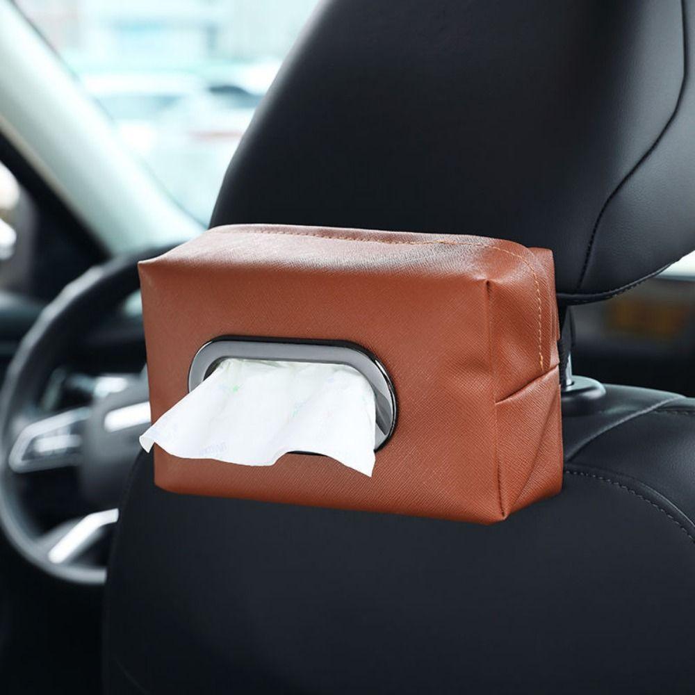 PU Leather Car Tissue Holder Adjustable Strap Tissue Storage Box  Desktop Decoration