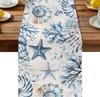 Summer Marine Life Starfish Linen Table Runner Home Decor Retro Sea Corals Conch Print Kitchen Dining Table Runners Party Decor