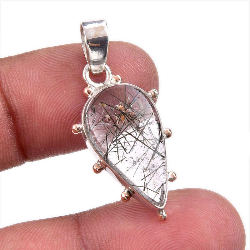 

Natural Black Rutile Gemstone 925 Solid Sterling Silver Gift Pendant 1.50 T4V55