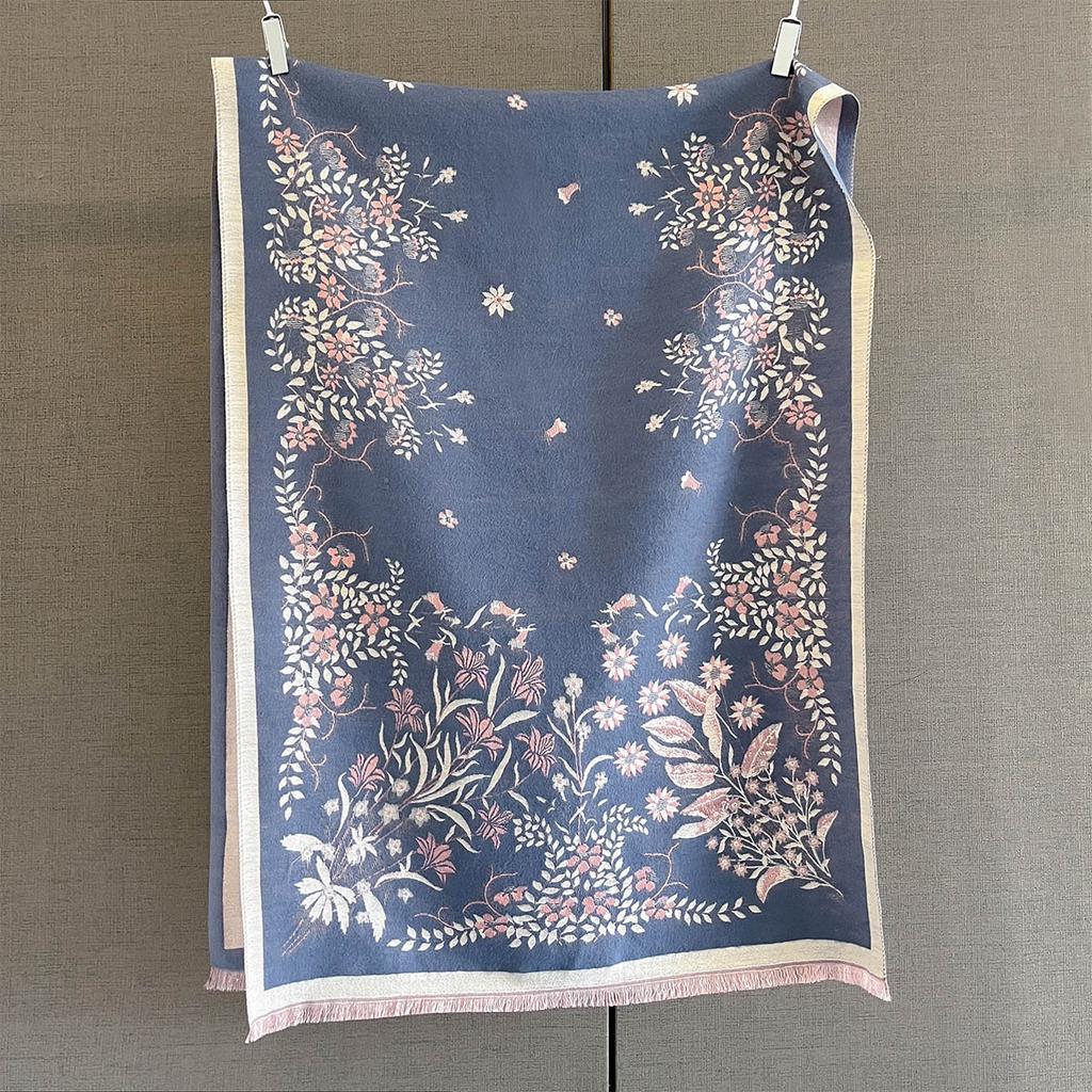 65*185cm Thickened Warm Scarf For Women Luxury Floral Long Tassel Pashmina Shawl Faux Cashmere Warps Autumn Winter Blanket