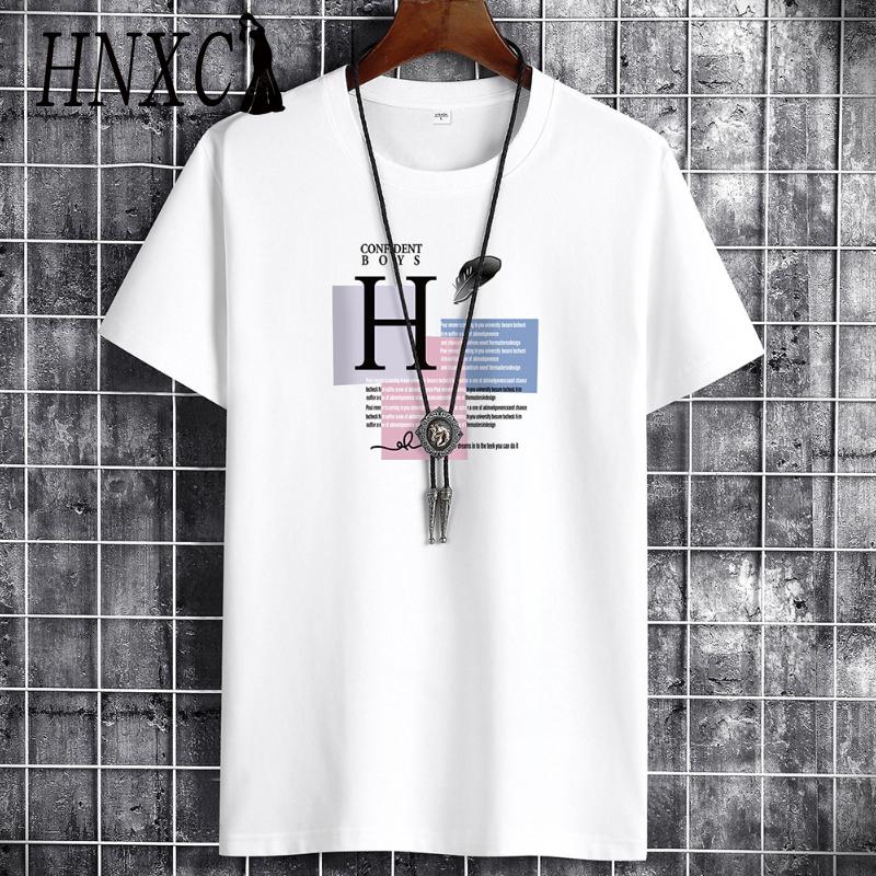 Футболка с коротким рукавом из хлопка HNXC мужская модная свободная рубашка с коротким рукавом и принтом Сострадательная рубашка S белый 990₽