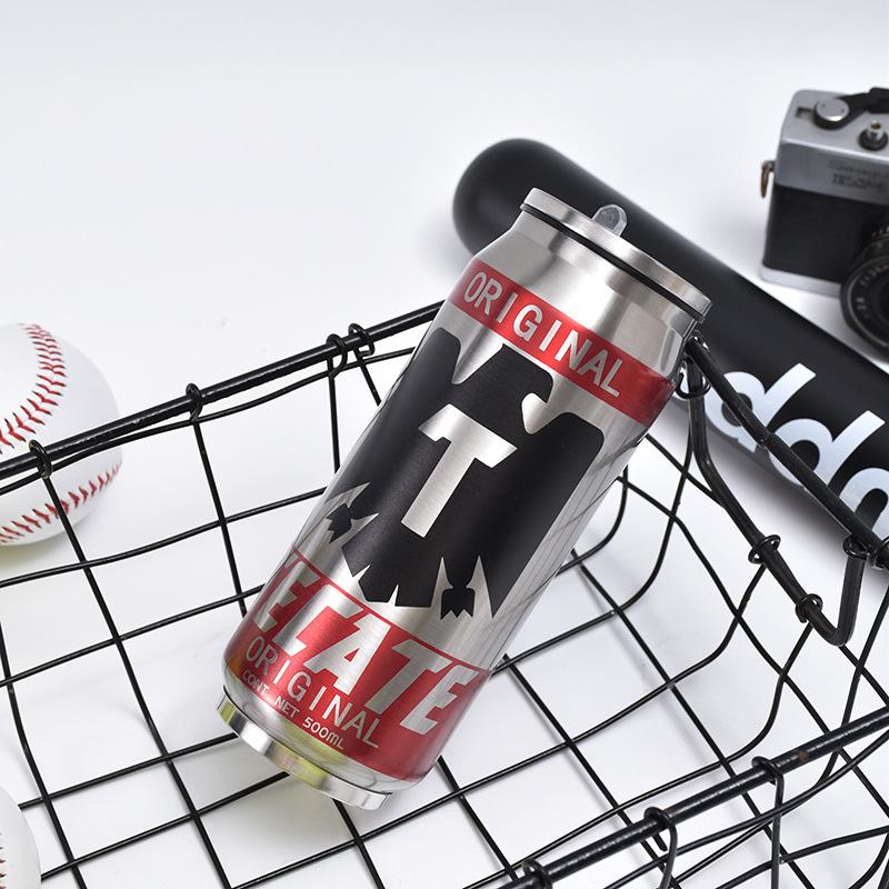 Stainless Steel Cup Creative Beer Can Insulated Cup Vacuum Cups with Straw Cold Keeper Cola Cans Insulated Bottle