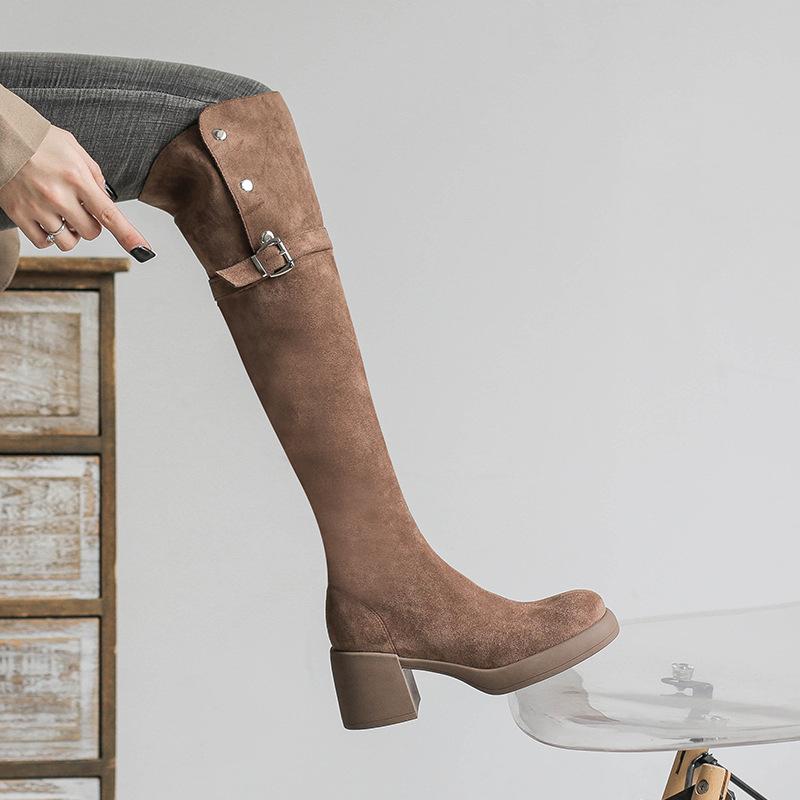 Skinny over-the-knee boots for women's winter new cashmere long boots, thick and high heels, and thin over-the-knee boots for two.