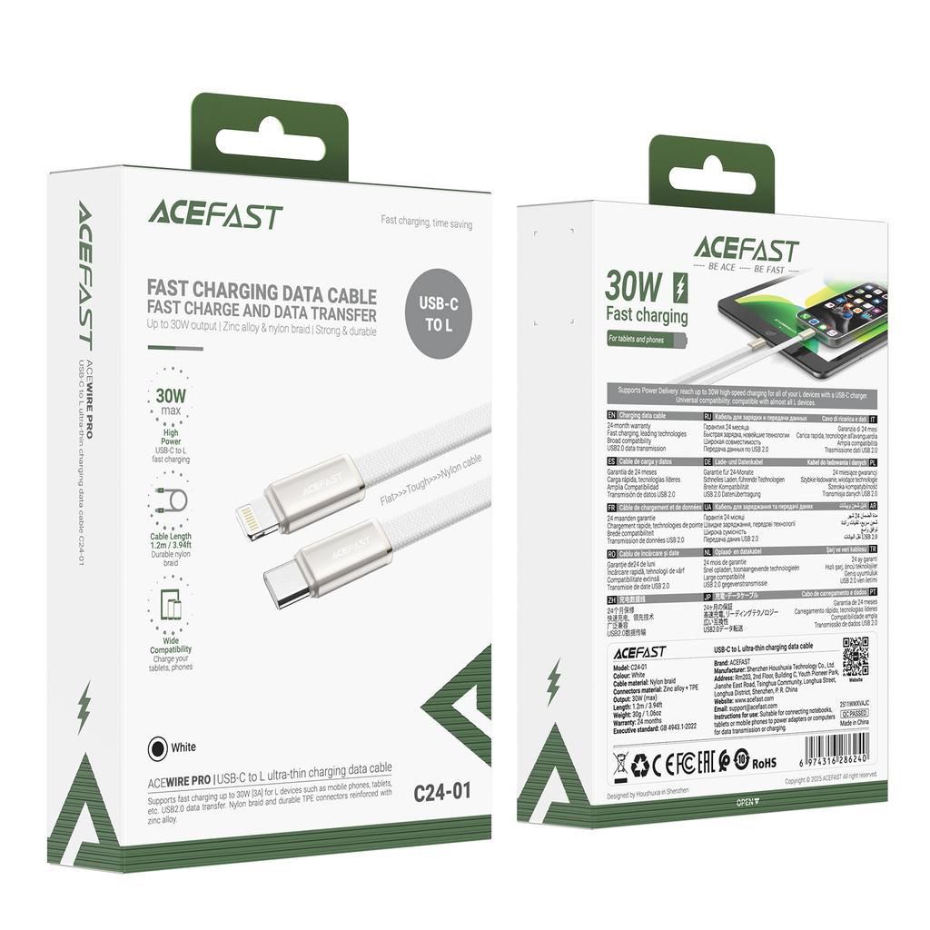 ACEFAST C24-01 Ultra-Thin USB-C to Lightning Cable 30W Fast Charging Data Sync Cord For iPhone / iPad