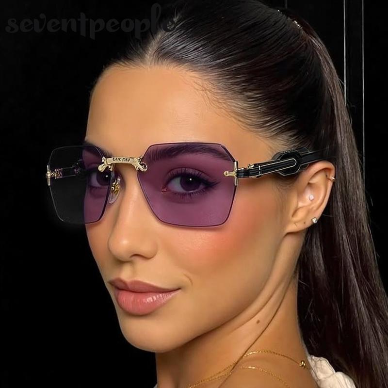 Retro Bezrámečkové Čtvercové Sluneční Brýle Dámské Luxusní Značka Trendy Steampunk Polygonální Sluneční Brýle Pro Dámy Módní Bezrámečkové Odstíny