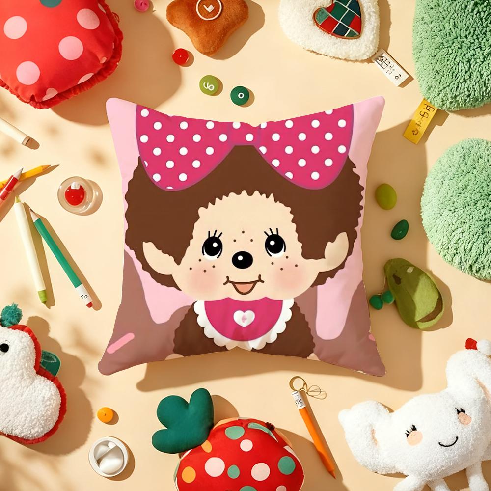 Cartoon M-Monchhichis Cushion Cover Plush Fabric Soft Double-Sided Printed Sofa Warm Winter Home Gift Pillow Cover