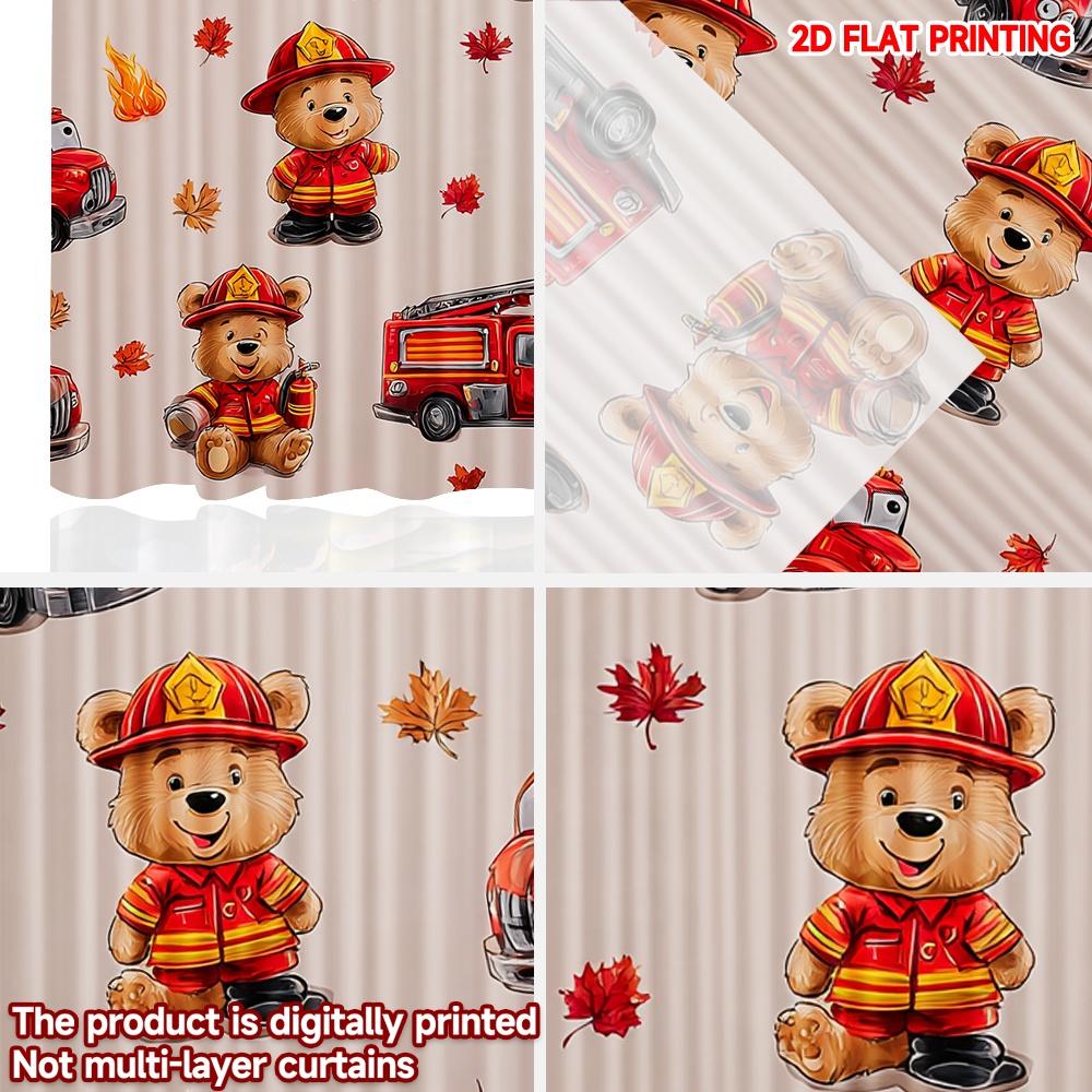 2D flat printing 2pcs Party Window Curtains Cute Bear Firefighter Digital Printed Polyester Drapes Festive Holiday for Photo