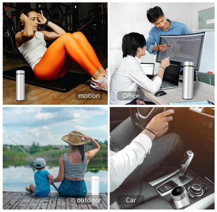 Smart Cup with Temp Display, 500ml Portable Insulated Water Bottle, Creative Simple Thermos for School College Office, Leak Proof Travel Mug