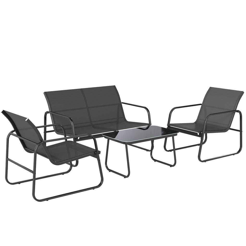Garden Furniture Set, 4-Piece, Sofa, Armchairs, Coffee Table, Dark Grey and Black