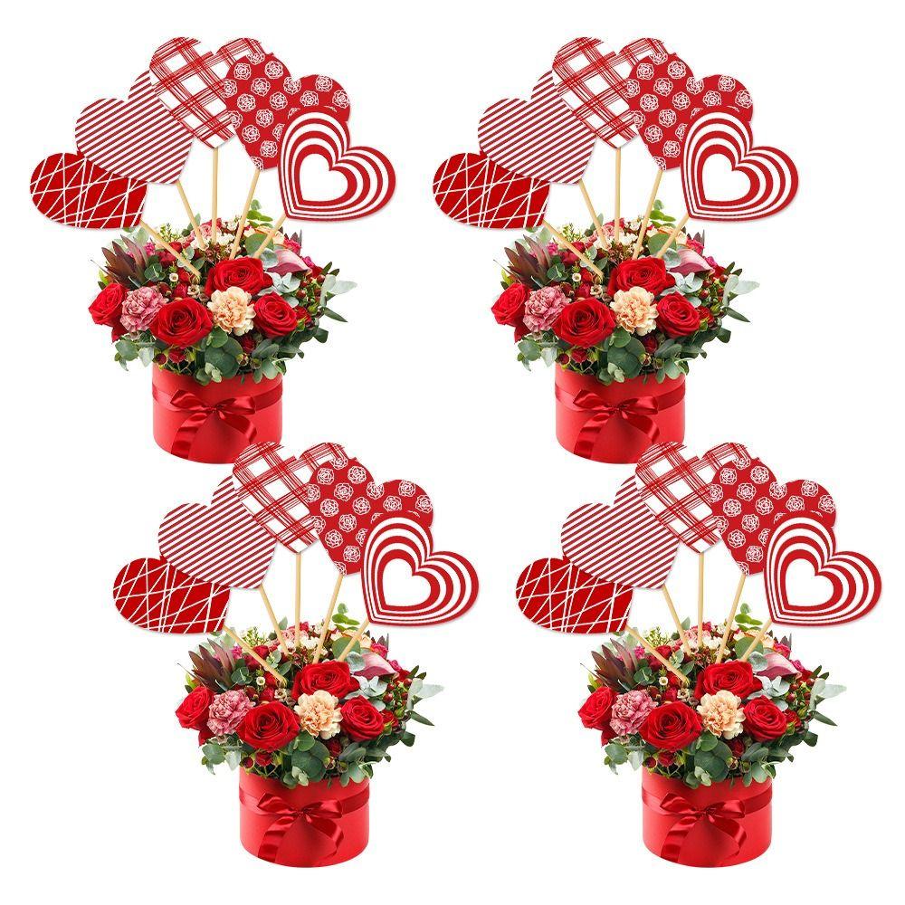 15PCS Heart Shape Valentines Day Decorations Confession Arrange Props Bouquet Decoration Sticks Multipurpose Romantic