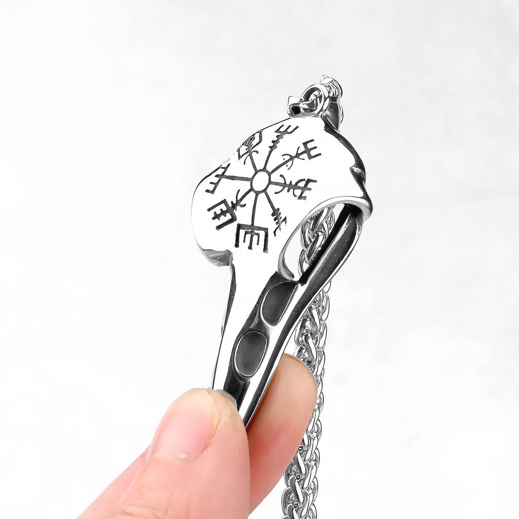 Severský Odin Vraní Lebka Přívěsek Náhrdelník Gotická Nerezová Ocel Vraní Lebka Kompas Runový Náhrdelník pro Muže Punkové Šperky