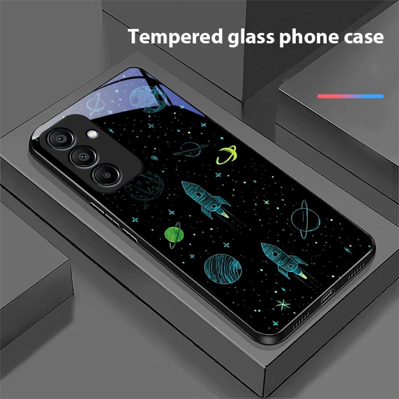 Dream Space Svart Grön För Samsung Galaxy A15 5G 54 4G 51 50 24 35 90 71 12 51 53 52S 80 22 34 Svart Härdat Glas Telefonfodral