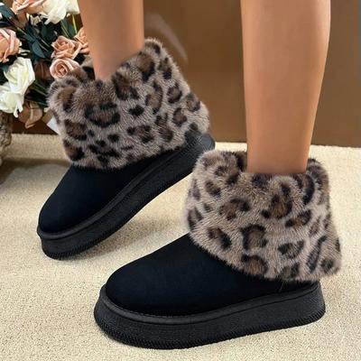 2024 Mode Damen Schuhe Slipper Damen Stiefel Heißer Verkauf Leopardenmuster Alltagsstiefel Damen Winter Übergröße Warmhalten Schneestiefel