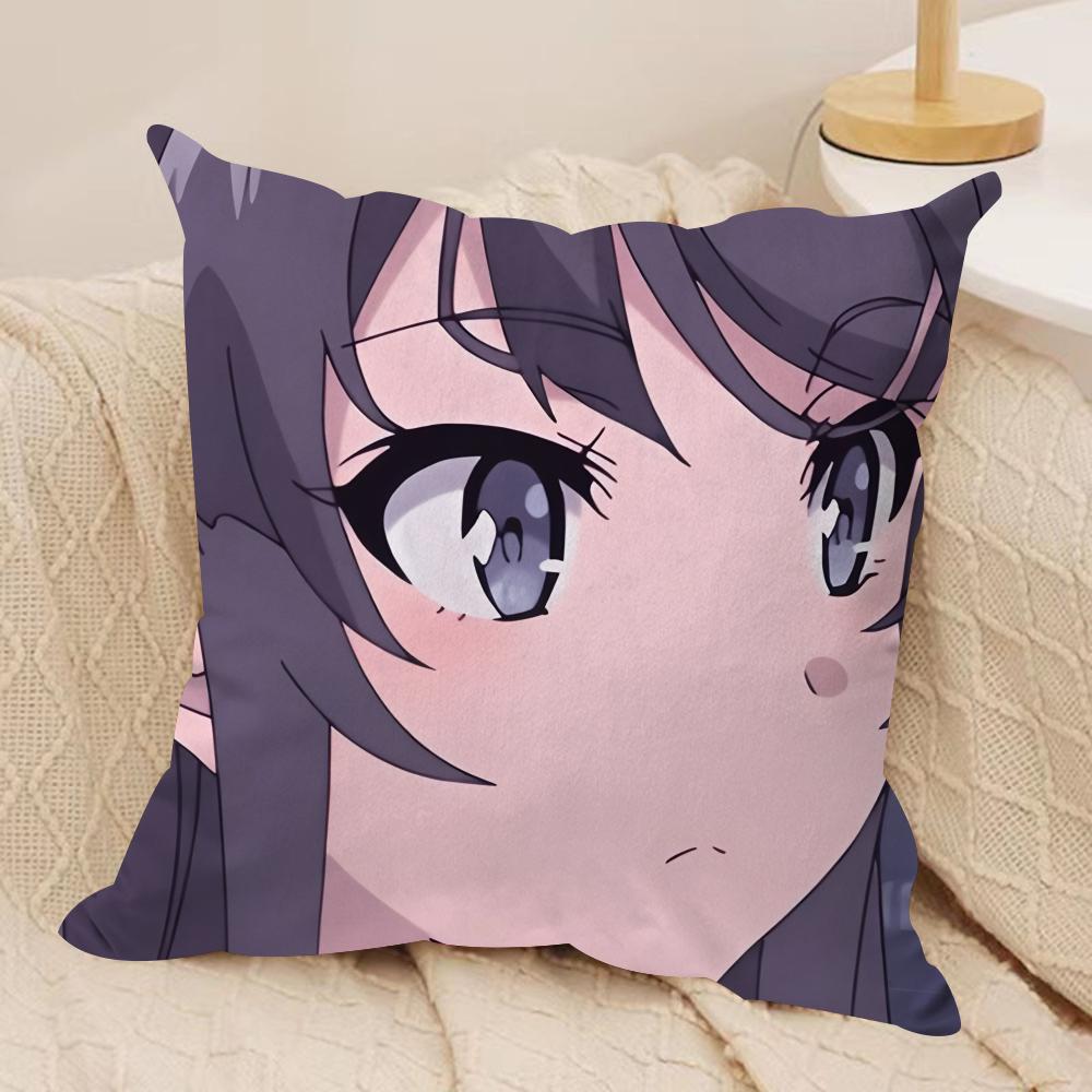 Mai SakurajimaS Anime Prints Cushion Cover Silky Short Plush Invisible Zipper Dustproof Sofa Pillow Case For Home Decor