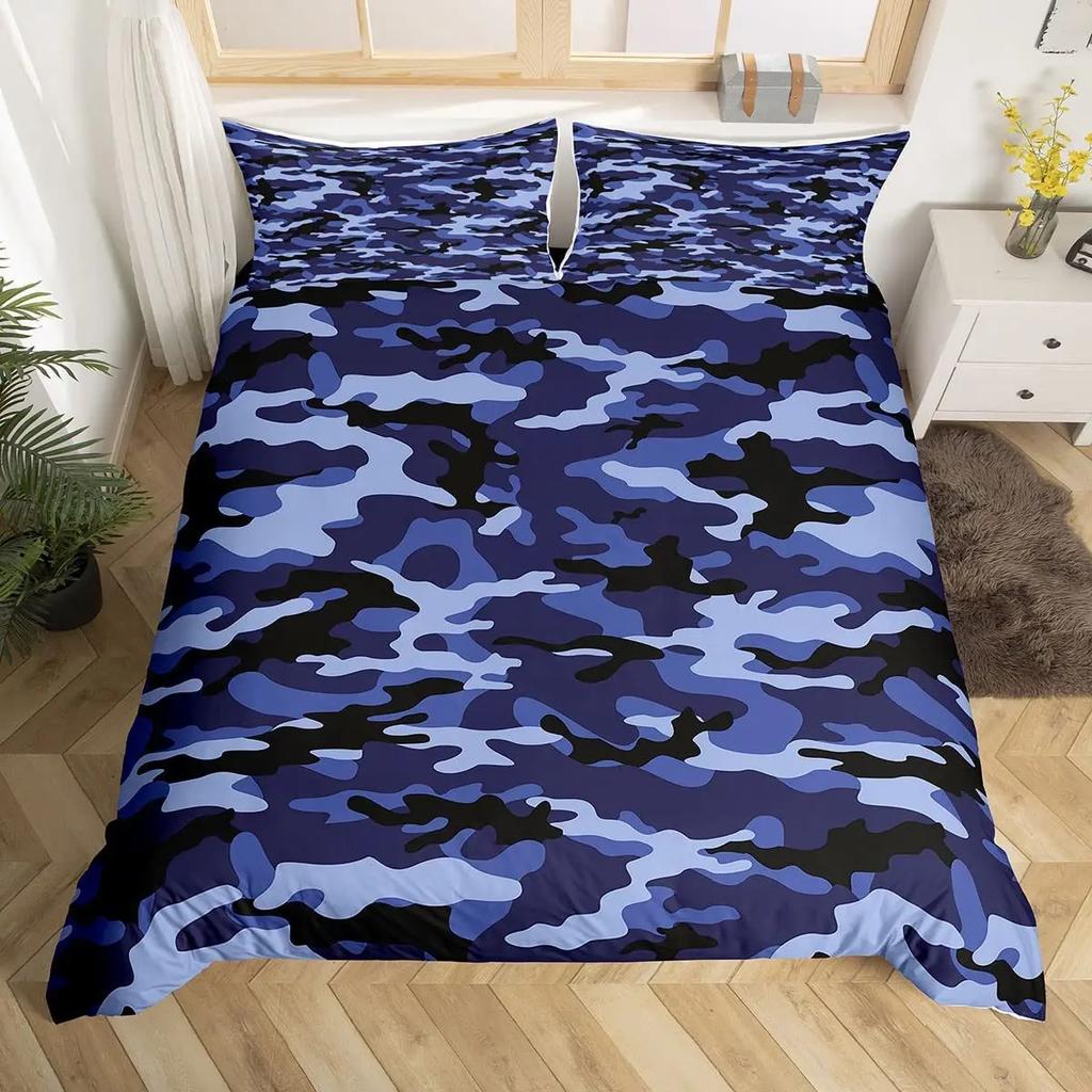 Boys Army Green Duvet Cover Set Full King Size,Classic Camouflage Bedding Set,USA Soldier Silhouette Comforter Cover Quilt Cover