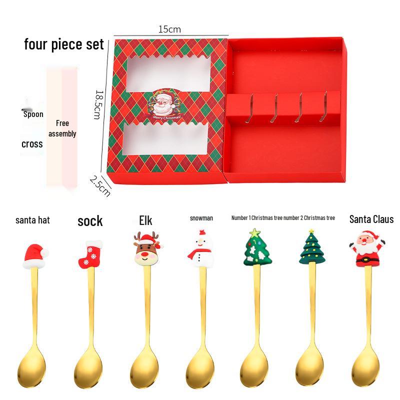 Creative Stainless Steel Christmas Tree & Reindeer Cutlery Set: Spoon & Fork
