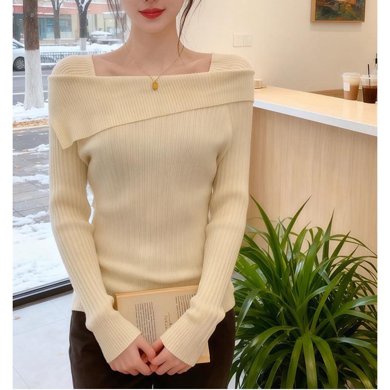 2026 Spring Women's Strapless One-Shoulder Knit Base Layer Top with Long Sleeves, Autumn/Winter.