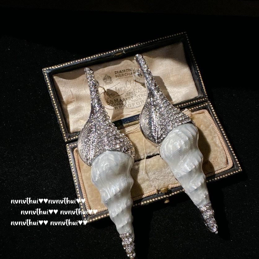 

Conch Gem Brooch Vintage Plated 18K Gold Conch Flash Diamond Drop Glaze Earrings earing