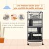 Small Animal Cage with Wheels Pet Home for Chinchillas Ferrets Kittens, with Hammock, 4 Platforms, Removable Tray, Silver