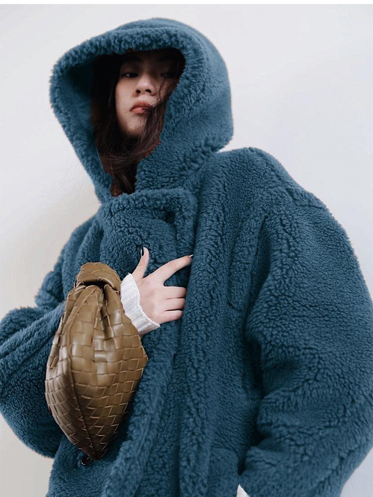 New Women's Winter Faux Fur Coat Long Lapel Hooded Plush Teddy Jacket Female Fluffy Thick Warm Plus Size Overcoat Outerwears