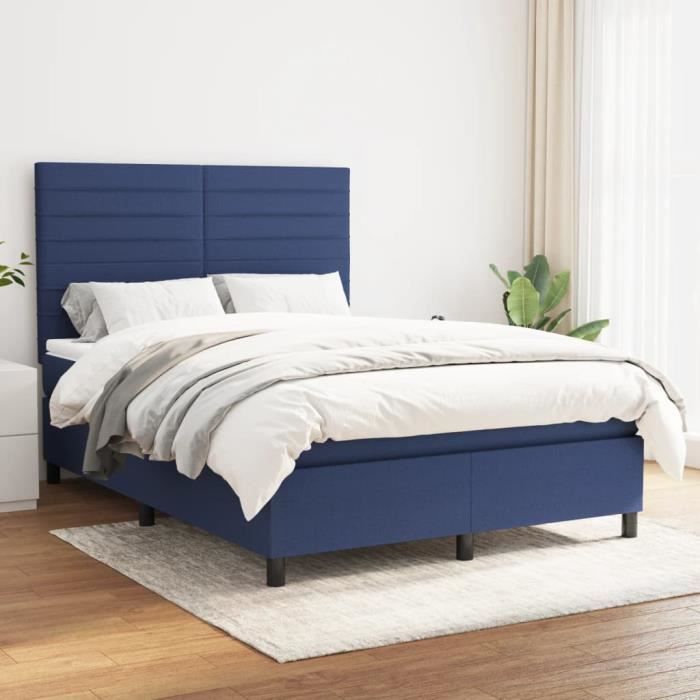 3141855 vidaXL Lit à sommier tapissier avec matelas Bleu 140x190 cm Tissu
