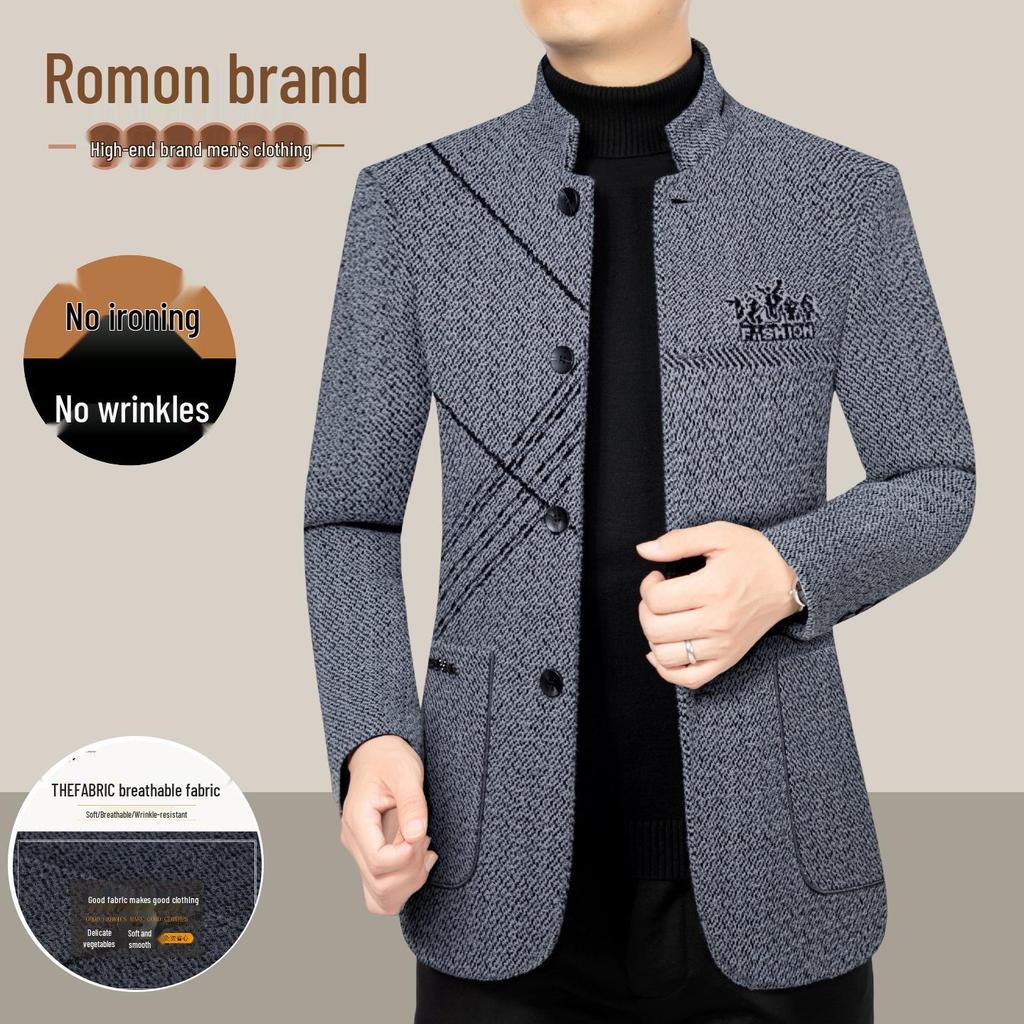 LOMON Men's Wool Jacket: Business Casual Autumn Outerwear for Middle-aged & Young, Plus Size, High-end Dad's Style.
