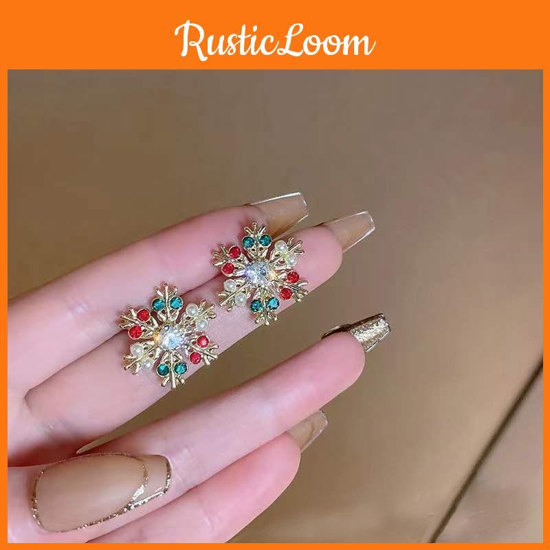 Winter Christmas Earrings With Colorful Sparkling Snowflake Jewelry For Women