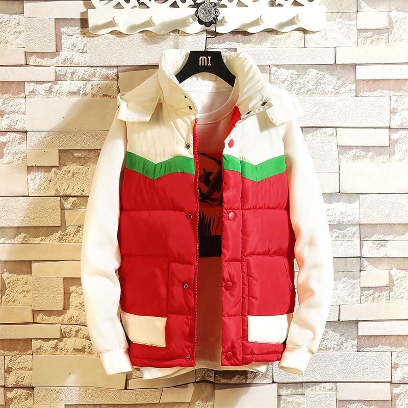 

Осенне-зимний худи с капюшоном, лоскутный, на молнии, парный, без рукавов, хлопковый жилет, мужской приталенный жилет, модный жилет, женский тренд 5XL красный