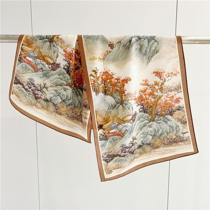Double-side 100% Real Silk Scarf for Women Spring and Summer Mulberry Silk Ribbon Scarf All-match Small Long Neckerchief Shawl