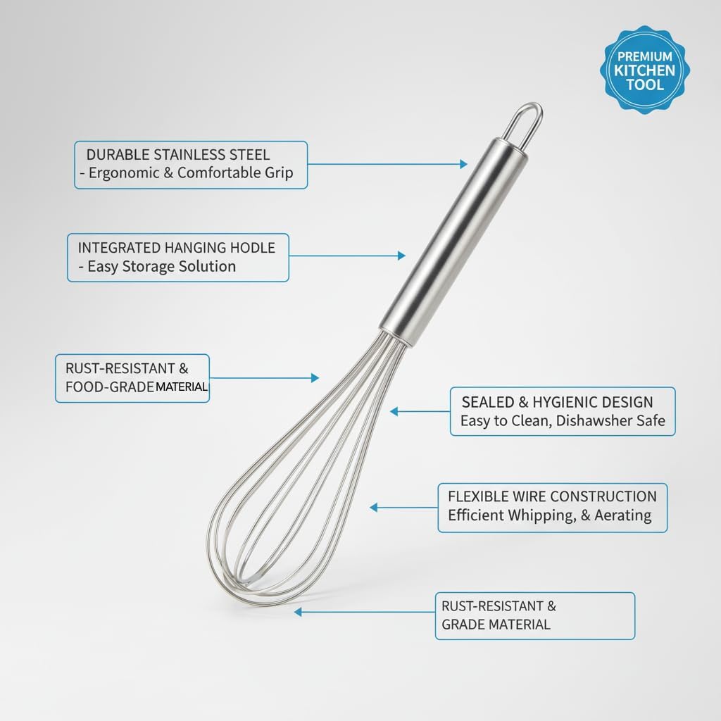 Whisks for Cooking,Wisking Tool,Metal Whisk Set for Non-Stick Cookware,Balloon Egg Beater,Whisking,Beating,Frothing and Stirring