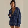 Autumn Denim Pullover Women's Fashion Loose Casual Hooded Denim Long-sleeved Top