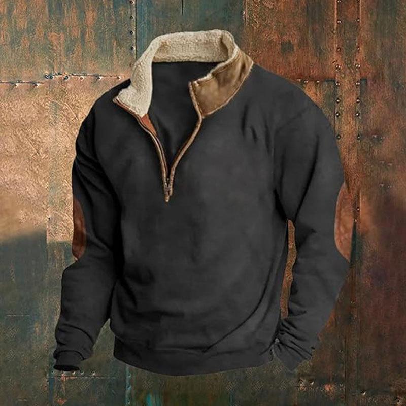 

European New Style Sweatshirts Retro Stitching Embroidered Half-breasted Men s Long-sleeved XXXL чорний