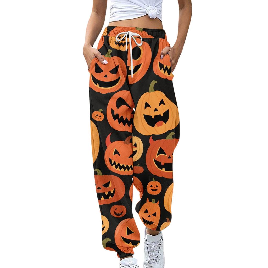 Women's Sports Pants With Pockets Fashion Halloween Print Elastic Waist Pants Casual Sweatpants Pants