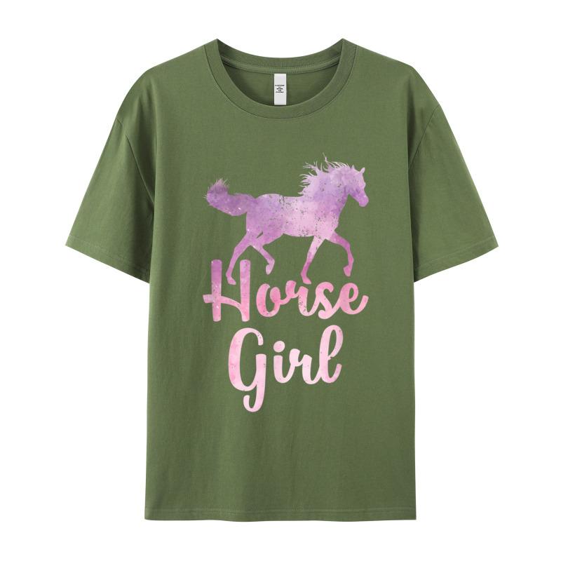 Slogan Horse Girl T Shirt Equestrian Birthday Short Sleeve Valentine Day Tees Funky Round Collar Cotton T Shirt Adult Tshirts