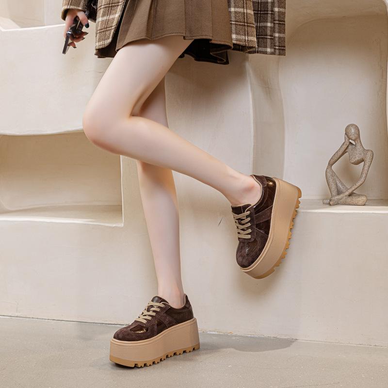 Fashion High Quality 8CM Genuine Leather Breathable Fashion Chunky Sneaker Flats Booties Boots Spring Autumn Women Vulcanize Shoes