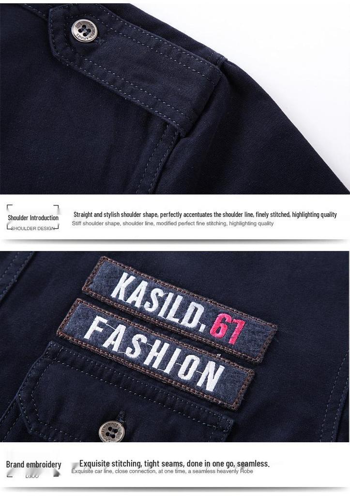 2019 Men's Plus Size Summer Outdoor Casual Cotton Workwear Shirt with Shoulder Epaulets