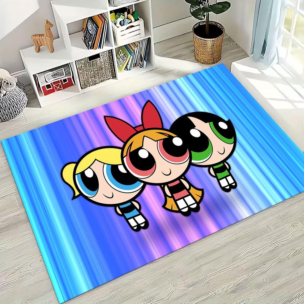 Cartoon P-Powerpuff Girl Cute Art Carpet Rug for Bedroom Living Room Sofa Home Doormat Decor,Large Kid Non-slip Floor Mat