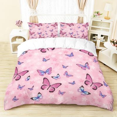 3 Beautiful Butterfly Printed Down Duvet Covers, 1 Down Duvet Cover+2 Pillowcases, No Core. Soft and Comfortable Bedding Set
