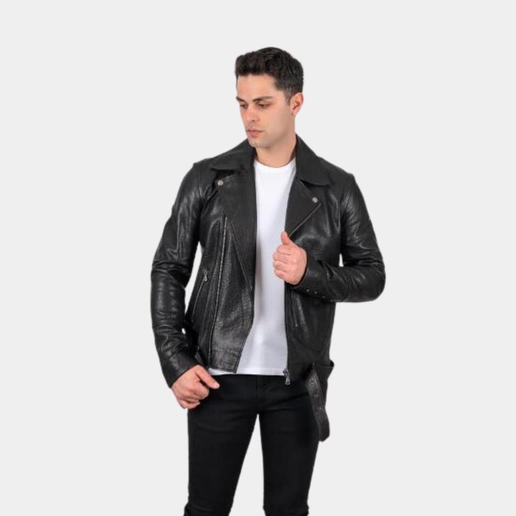 Jacket Moda Vaselina Hombres Nueva Chaqueta De Moto Negra De Cuero