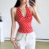 New Polka Dots Halter Neck Tank Tops Women Sexy Low-Neck Vest Slim Fit Off Shoulders Backless Short Tops Street Fashion Sexy Ruched Elegant Outfits