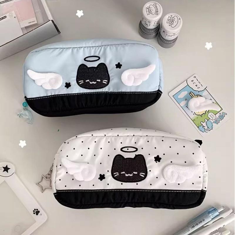 Étui à crayons mignon chat ange dessin animé imprimé Papeterie étudiante Rentrée scolaire Sac de rangement Fournitures scolaires Stylo Papeterie Cadeaux