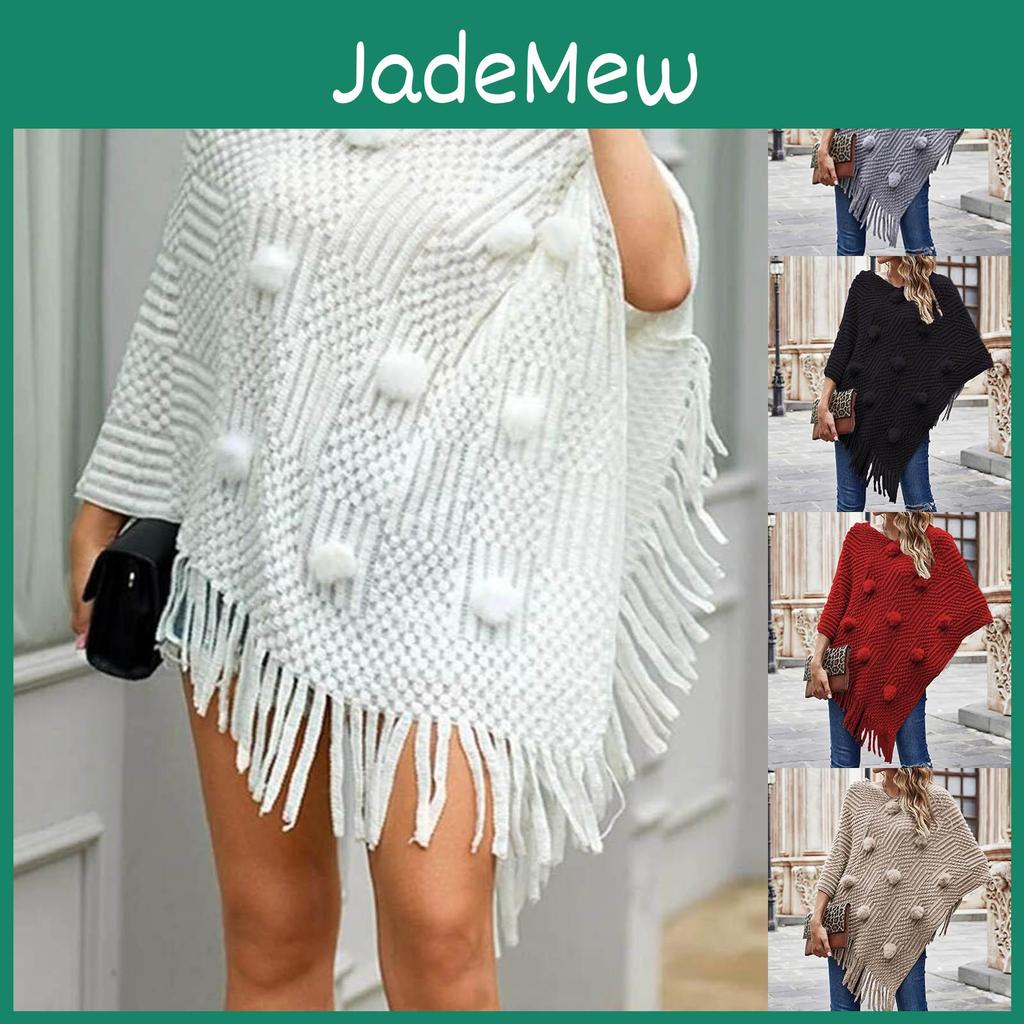 Casual Hair Temperament Fashion Womens Ball Fringe Cape Sweater Bucket Coat