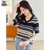 Women's Hollow Striped Knit Short-Sleeve T-Shirt