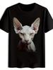 Sphynx Katze Grafik T-Shirt - Schwarz Kurzarm Rundhals