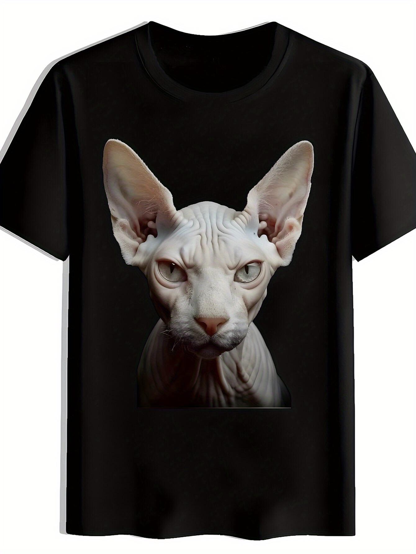 Sphynx Cat Graphic T-shirt - Black Short Sleeve Crew Neck XXXXL