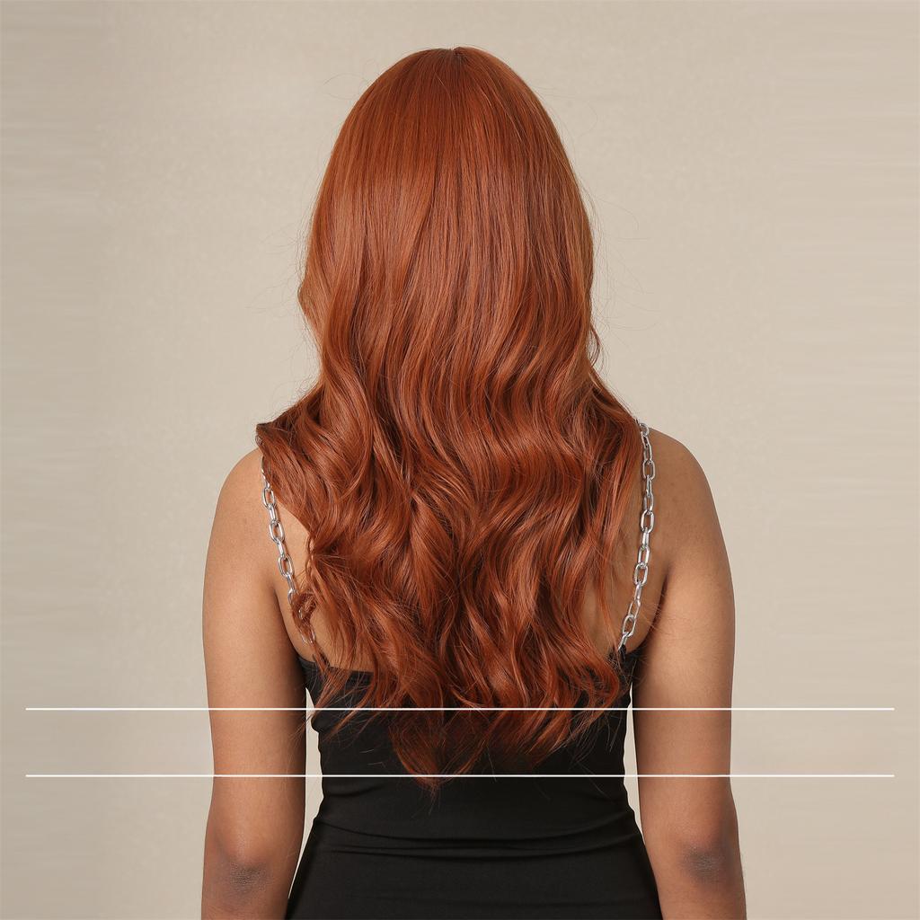 Wig Female Long Hair Orange Red Long Curly Hair Big Waves, Natural Simulation Girl Group Temperament Color Fashionable White Full Hood