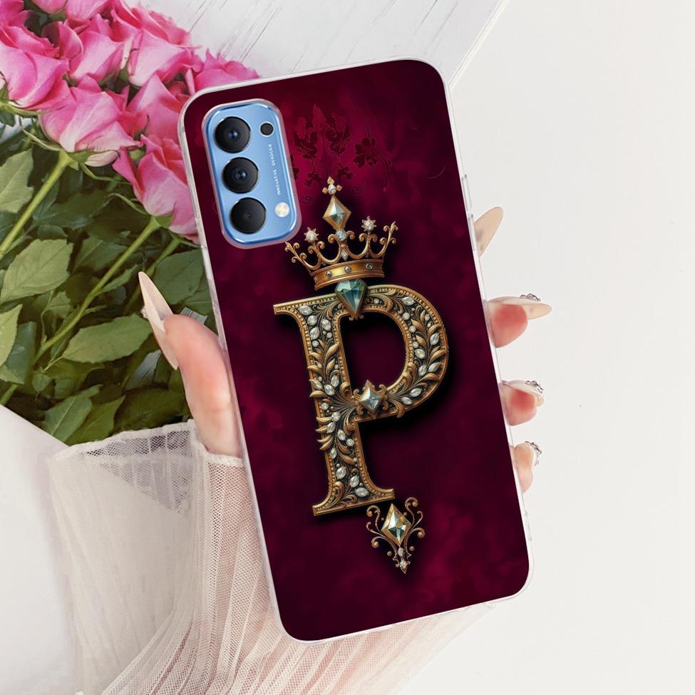 Transparent Für Oppo Reno4 4G Hülle CPH2113 Luxuriöse Krone A-Z Buchstaben 2D Flaches Muster Weicher Bumper Für Oppo Reno 4 4G Handyhülle