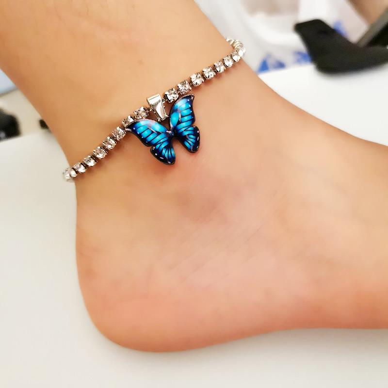 Women's Rhinestone Butterfly Pendant Anklet - Trendy Sparkling Foot Jewelry