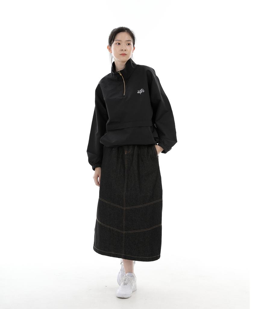 Seinteukeulu Wide Dome Half-Band Long Skirt Wdh-1303 Black Denim Brs